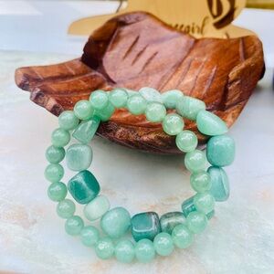 Green Aventurine Stone of Manifestation Nugget & Round Bracelets 2pcs